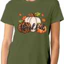 Thanksgiving Shirts for Women Thankful T-Shirt Fall Tee Tops (Green, XL)