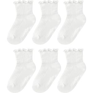 Simply Kids Toddler Ruffle Socks with Grips for Baby Girls (6 Pairs), 6 Months to 9 Years (1-3T)