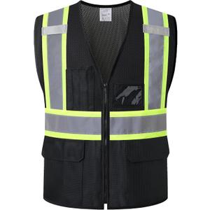 Reflective Safety Vest for Men Women Hi Vis Vest with Pockets High Visibility Vest Mesh Construction Vests Meets ANSI/ISEA Standards (Black-33, Large)