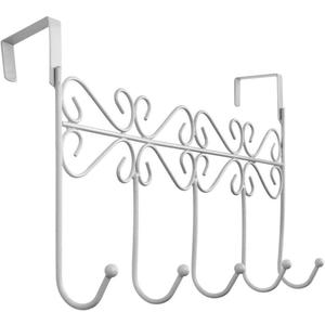Over The Door Hook,Over Door Towel Rack,Over Door Coat Rack,Door Hanger HookClothes,Belt, Hat,Behind Back of Bathroom, Towel Hanger 5 Hooks,White.