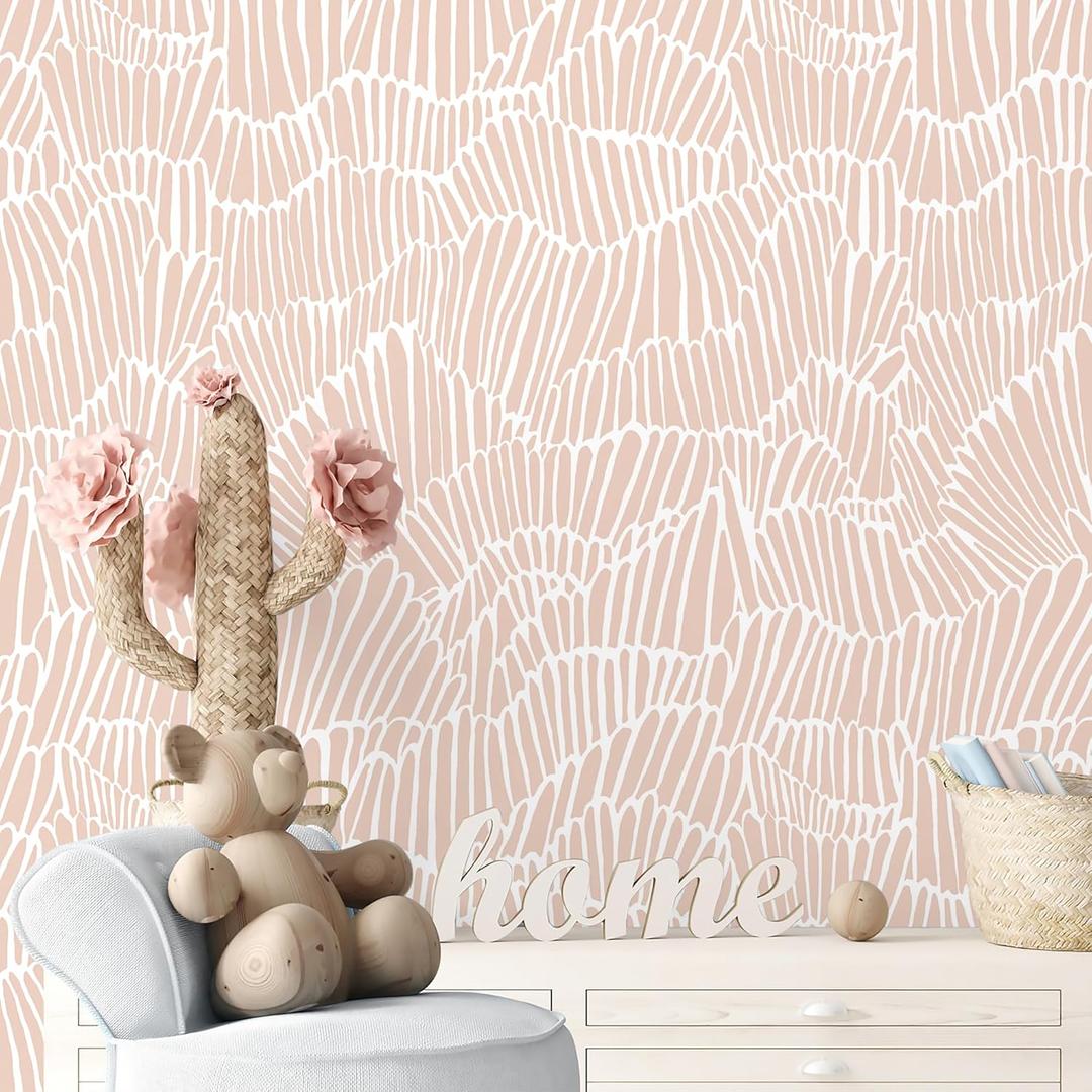 Guvana Pink Wallpaper Peel and Stick Modern Light Pink and White Contact Paper Boho Striped Wall Paper Self Adhesive Waterproof Wallpaper for Bedroom Bathroom Accent Wall Decor Vinyl Roll 17.3"787"