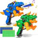 2-Pack Dinosaur Toy Guns Compatible with Nerf, Easter Kids Gifts & Easter Basket Stuffers for Toddler Boys Ages 3 4 5 6 7 8, Dino Toy Guns with Light & Sound, 20 Foam Darts