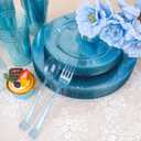 Rubtlamp 180Pcs Blue Glitter Dinnerware Set(30 Guests), Blue Plastic Plate With Gitter Disposable Silverware, Gitter Plate Set Include 30Dinner Platos, 30Dessert Platos, 90Cutlerys, 30Cups for Party