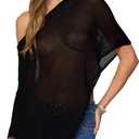 Sheer Poncho for Women Trendy Off Shoulder Asymmetric Knit Cover Up Vacation Shawl Shrug Lightweight Sweater Top (Large, Black)