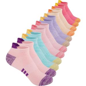 Comfoex 12 Pairs Girls Athletic Ankle Socks for 4-6 6-8 8-10 Years Old - Cotton Short Socks for Little Big Kids