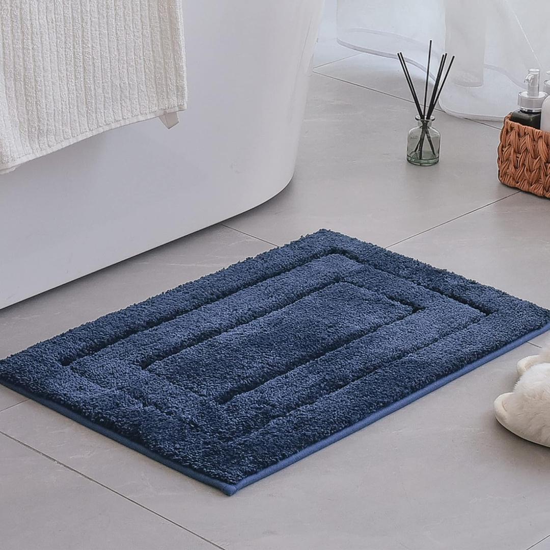 GRANNY SAYS Navy Bathroom Rugs, Bath Mats for Bathroom Non-Slip, Super Soft and Water Absorbent, Microfiber Bath Rugs Washable, Bath Rugs for Floor, Tub and Shower, 16" x 24" (Deep Blue)