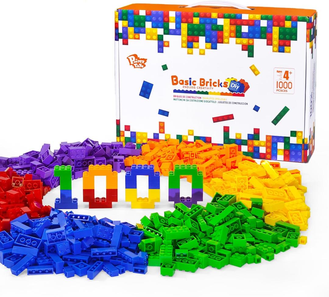 Building Blocks Set, 1000 Piece Creative Small Bricks Set for Kids Stackable, 6 Classic Colors, Compatible with All Major Brands, Classic Blocks Toys for Kids Ages 4 5 6 7 8+ (Rainbow)