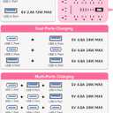 Pink Extension Cord with Multiple Outlets- 5 FT Kawaii Power Strip, Cute Extension Cord with 11 AC Outlet 6 USB (24W/4.8A), Charging Station for Cute Pink Kawaii Desk Home Room Decor Essentials Gifts