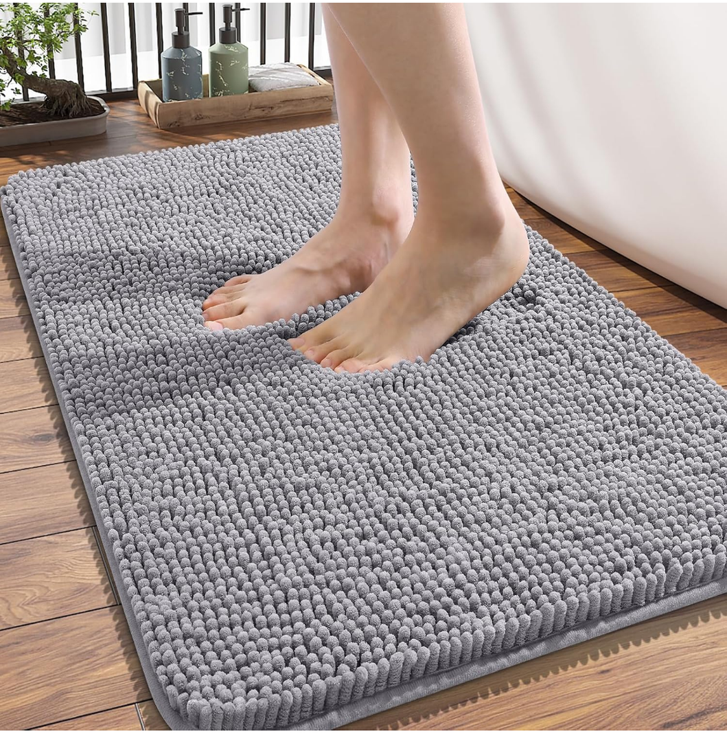 Bathroom Rugs 30x20, Extra Soft Absorbent Chenille Bath Rugs, Rubber Backing Quick Dry, Machine Washable Bath Mats for Bathroom Floor, Tub and Shower, Home Decor Accessories, Grey