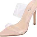 vivianly Clear Pointed Toe Heels Sandals Transparent Strap Stiletto High Heels Slip on Mules for Women (8, 4.33in -Nude)
