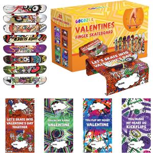 Valentines Day Gifts for Kids - 28 Pack Finger Skateboards with Valentines Greeting Cards for Kids Classroom, Kid Valentines Exchange Gifts Ideas Preschool Valentine Gifts Favors