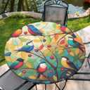 Yesad Fall Round Tablecloth 42"-46", Bird Round Table Cloth for Holiday Wedding, Polyester Elastic Tablecloth for Table, 48Inch