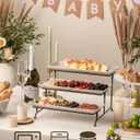 LAUCHUH 3 Tier Serving Trays for Party, 14 inch Porcelain Tiered Tray Stand Serving Platter with Collapsible Sturdier Rack Serving Dishes for Father's Day Entertaining, Speckled Glaze