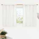 LAMIT 36 Inch Length Short Ivory White Linen Curtains for Kitchen, Faux Linen Textured Light Filtering Drapes Rod Pocket Boho Privacy Panels for Camper/Small Windows/Farmhouse, 2 Panels, 42 x 36 Inch