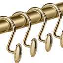 Gold Shower Curtain Hooks, Set of 12, Rust Resistant, Heavy Duty, Decorative Acrylic Shower Curtain Rings
