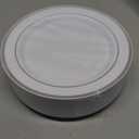 BESTVIP 50PCS Silver Plastic Plates, 10.25 Inch Disposable Dinner Plate Party with Silver Rim, Heavy Duty Disposable Plastic Plates for Christmas, Thanksgiving, Party, Wedding and Birthday