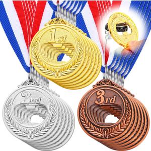 Honeydak Medal Shaped Flat Bottle Opener Winner Award Metal Wine Beer Gold Silver Copper Medal Trophy Opener with Neck Ribbon for Bar Bartender Men Kitchen Restaurant Party (Vintage)