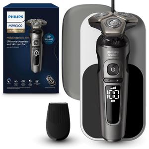 Philips Norelco S9000 Prestige Electric Shaver with Qi-Charger, Precision Trimmer and Premium Case, SP9872/86 (Black)