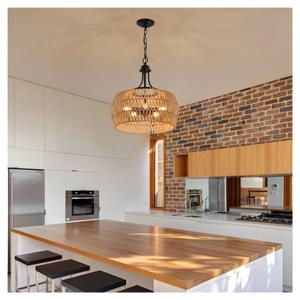 Hemp Rope Pendant Light, Hand-Woven Lamp with Adjustable Chain Natural Rope Shade Ceiling Light Fixture