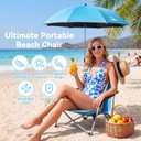 Folding Beach Chair for Adults with UPF 50+ Umbrella, Lightweight Low Beach Chair with Mesh Back,300lbs Capacity Portable Camping Chair with Carry Bag for Outdoor Lawn Camping Concerts (Blue), 1 Pcs, 23"D x 23"W x 30"H