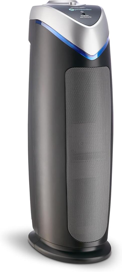 GermGuardian 4-In-1 HEPA Air Purifier for Home, Large Rooms Up To 743 Sq. Ft. with HEPA Air Filter, UC-V Light & Odor Reduction, AC4825E, 22" Tower, Gray