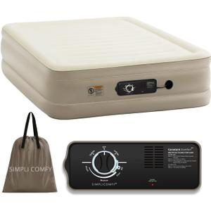Simpli Comfy 18 Queen Inflatable Air Mattress with Built-in Dual Pump, Adjustable Firmness, Foldable Blow-Up Mattress with Storage Bag, Self-Inflating Air Mattress for Home, Guest, Travel, Camping