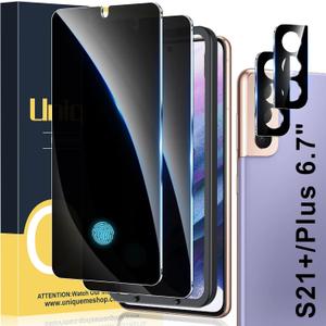 UniqueMe [2+2 Pack Compatible with Samsung Galaxy S21 Plus 6.7 inch Privacy Screen Protector and Camera Lens ProtectorSupport Fingerprint Unlock with Easy Installation ToolNot Glass7H Hardness (Black)
