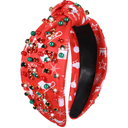 Christmas Headband Xmas Crystal Knotted Headband for Women Christmas Bow Floral Hairband Holiday Party Headwear Hair Accessories Gifts (Red Snowflake)