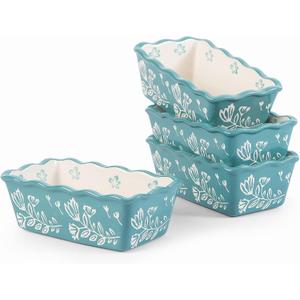 Wisenvoy Mini Loaf Pan Bread Pan Ceramic Loaf Pans for Baking Bread Mini Bread Loaf Pans 4-Pieces Bread Baking Pan (01 Turquoise)