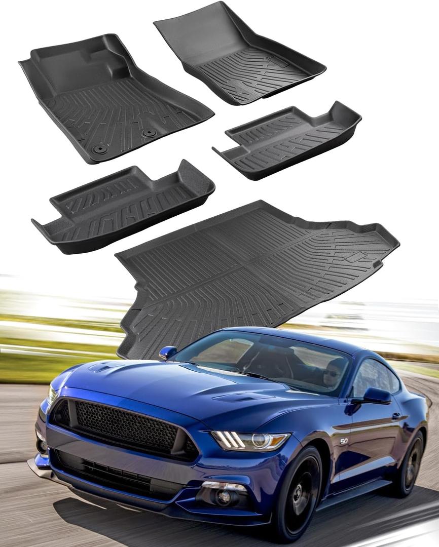 CARxion for Ford Mustang Floor Mats & Cargo Liner (2015-2024 2025 2026, All Weather 5PCS Full Set, Not for Mach-E)