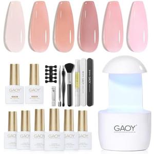 GAOY Gel Nail Polish Kit with UV Light for Beginners, 6 Colors Sheer Jelly Nude Pink, Gel Polish Kit with Top and Base Coat for Salon and Nail Art DIY at Home, Pinkish