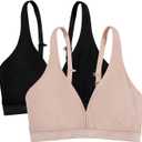 Fruit of The Loom Women's Multi-Pack Wirefree Cotton Bralette (34B, Black Hue/Sand)