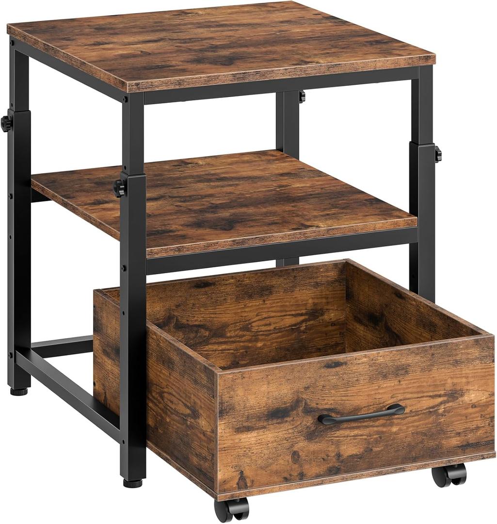 HOOBRO Mini Fridge Stand with Storage Basket, Height-Adjustable Mini Fridge Cabinet, Mini Fridge Stand with Wheels and Adjustable Feet, for Kitchen, Living Room, Rustic Brown and Black BF455BX01