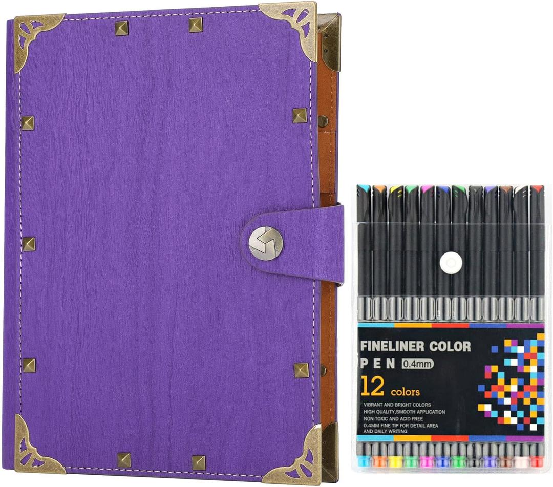 SEEHAN A5 Binder Journal Leather Notebook Lined Paper with 12 Markers, 6 Rings Binder A5 Planner Refillable Notebook Writing Journals for Girls Womens