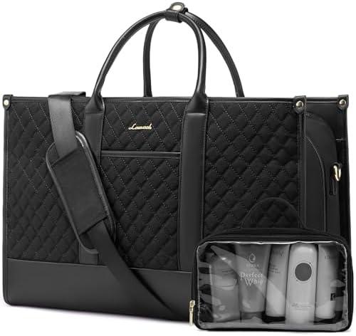LOVEVOOK Travel Weekender Bags for Women, Quilted Carry On Duffle With Laptop Compartment Airplanes Approved, Large Overnight Bag with Toiletry Bag for Hospital Labor and Delivery, Gym, Yoga, Black