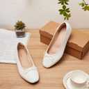 Women's Round Toe Ballet Flats Comfortable Bow Dressy Flats Shoes for Women, 7, A-white
