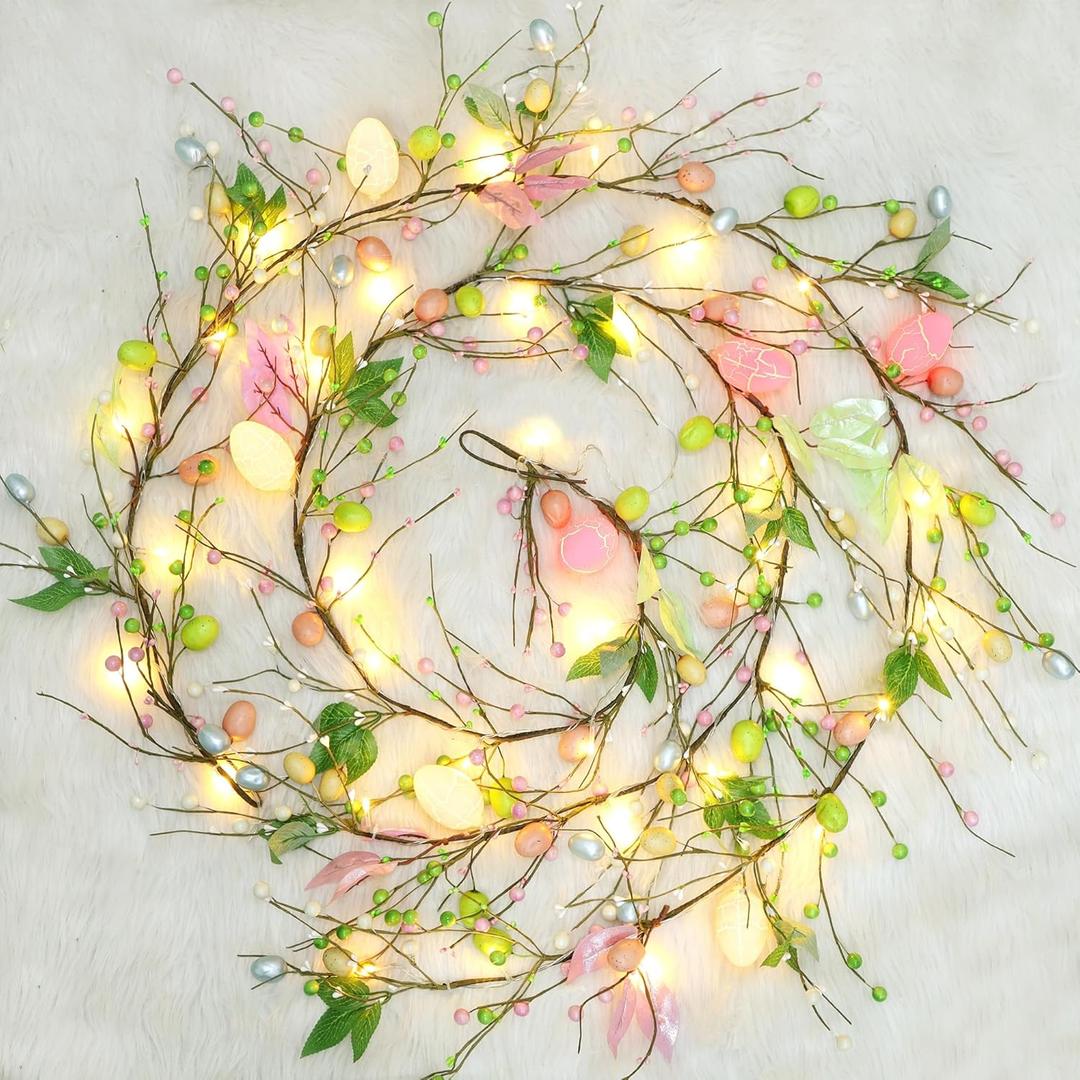 ATDAWN 6 FT Easter Egg Christmas Garland, 2 Pack Battery Operated Eggs Christmas Garland Lights for Easter Holiday Decoration, Spring Home Decoration