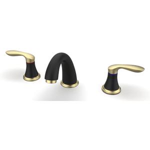 Bathroom Sink Faucet, Faucet for Bathroom Sink, Widespread Black and Gold Bathroom Faucet 3 Hole with Stainless Steel Pop Up Drain and cUPC Lead-Free Hose - (Black and Gold) (8 inch 1 pack)