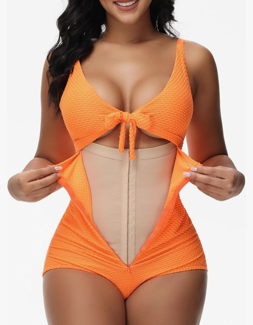 SHAPSHE Women's Tummy Control Swimsuit One Piece Slimming Bathing Suit Cutout Tie Knot Front Bikini Push Up Swimwear,XXL