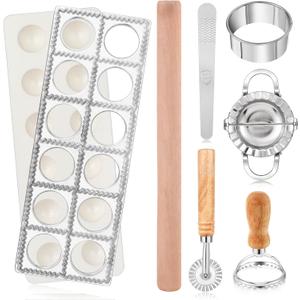8 PCS Ravioli Maker Press, Ravioli Stamp Maker Cutter Set With Rolling Pin, Empanada Maker Press Kit with Pasta Cutter Wheel, Dumpling Maker Mold for Ravioli, Dumpling, Pierogi, Hand Pie