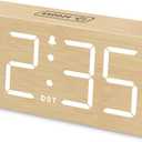 DreamSky Wooden Digital Alarm Clock for Bedroom - Desk Clocks for Living Room with Large Numbers, Dimmer, Loud Alarm for Heavy Sleepers with Volume Control, DST, Office Wood Decor (Plug in Clock) (Bamboo-white)