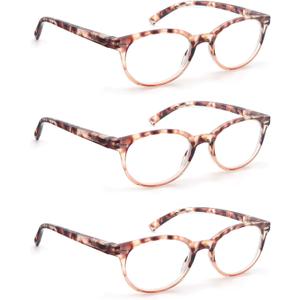 Reading Glasses Women Cute Small Round Readers +1.25 for Small Head/Petite Face,Tortoiseshell Lightweight Cheaters Reading Glasses w/Comfortable Spring Hinges 3 Pack