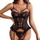 Avidlove Lingerie Set for Women Sexy Corset Lingerie and Panty Lace Boudoir Outfits S-XXL (Black, XXL)