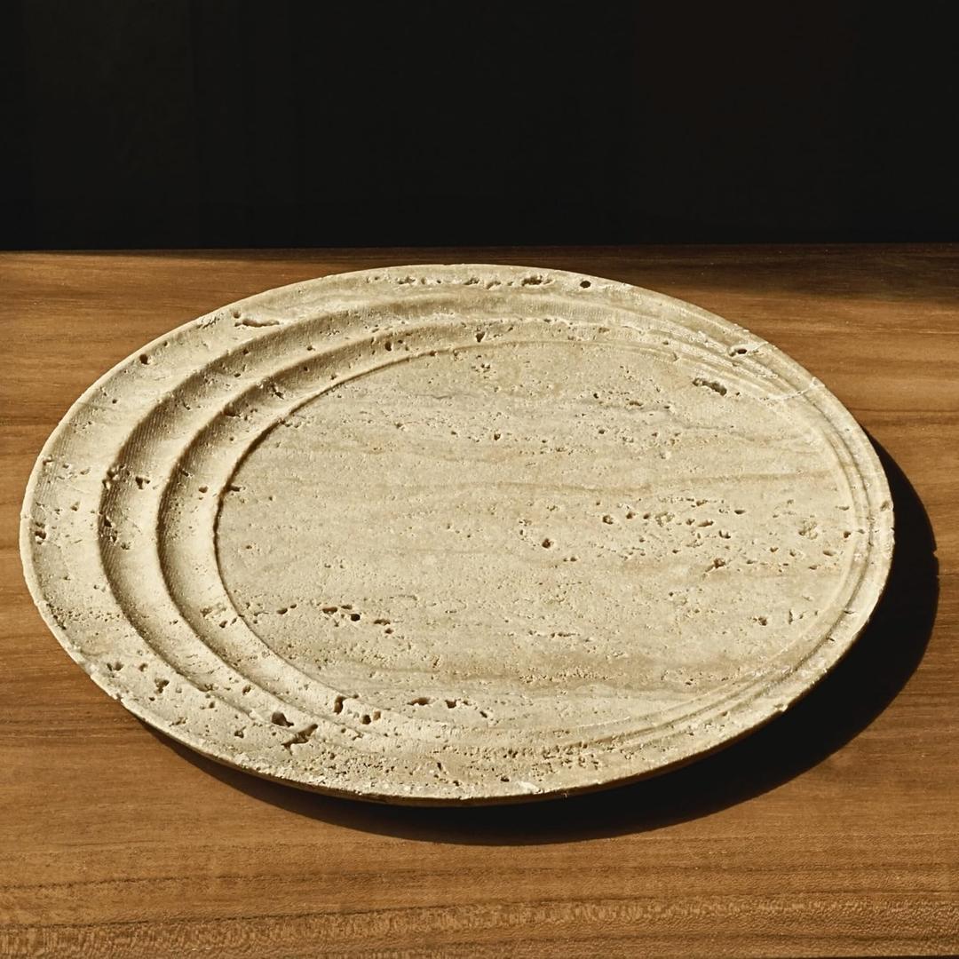 Astavostone Natural Travertine Tray 9.5'' Cream Beige Marble Decorative Tray, Fruit & Vase Display Plate, Decorative Catchall for Keys, Jewelry & Objects on Table, Island or Entryway Counter Decor