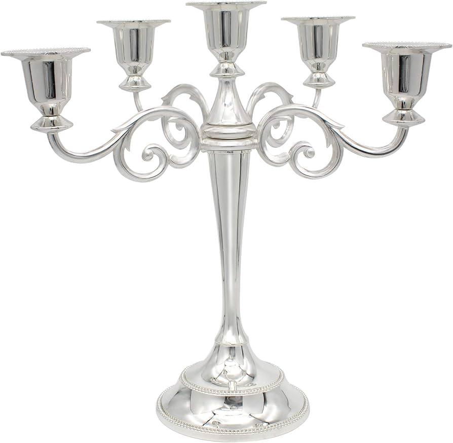 Metal Candelabra 5-Candle 10.1 Inch Tall Candle Holder Stick for Home Wedding Event and Party Festival