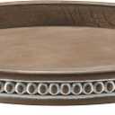 Handmade 12 Inch Decorative Tray, Small Beaded Tray Coffee Table Decor, Warm Brown Round Wooden Tray for Coffee Table, Dining Room Table Entryway and Living Room Table