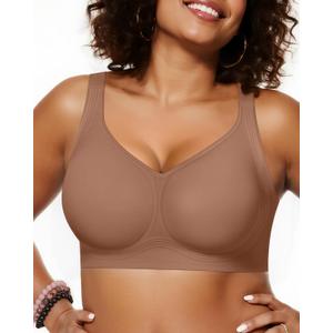OEAK Womens Wireless Jelly Bra Plus Size Supportive Seamless Bras Full Coverage Push Up Comfortable No Underwire Tshirt Bras (Coffee, M)