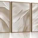 myusuar 3 Piece Large Abstract Framed Wall Art For Living Room, Smoke Texture Ink Beige White Canvas Wall Art Modern Minimalist Art Prints Wall Dcor For Bedroom Office 24x36in