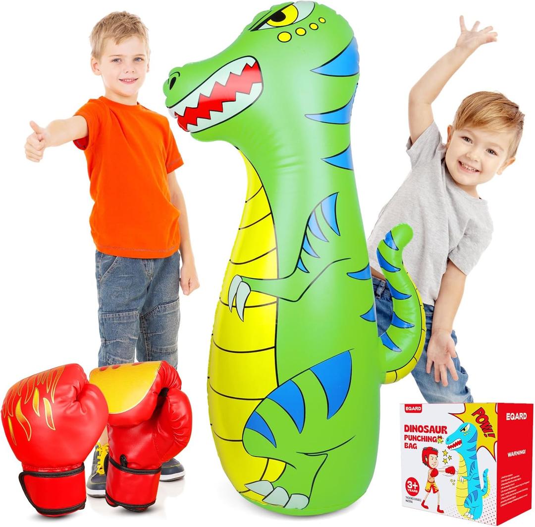 Punching Bag for Kids 47" Inflatable Dinosaur Bop Bag with Thicker Material Instant Bounce Back with Boxing Gloves Karate Kickboxing Taekwondo Kids Gift for Age 3-9 Girls & Boys (Green)