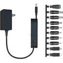 12V 2A Power Supply AC Adapter with 10 Tips, ETL Certified Regulated 12 Volt Replacement Charger Cord for LED Strip Light, CCTV Camera, BT Speaker, GPS, Webcam, Router, DC Transformer (6ft)